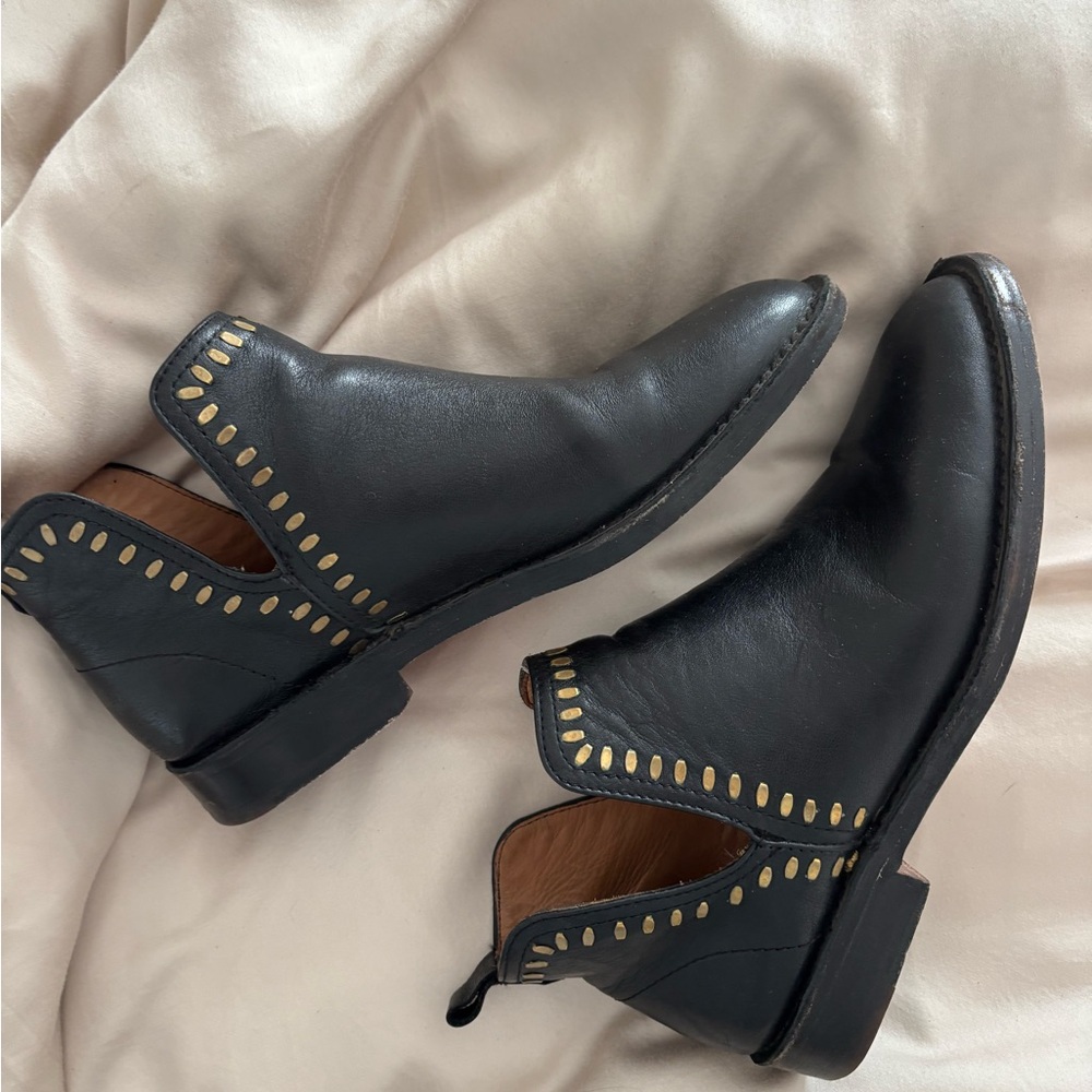Elegant Black Leather Ankle Booties with Gold Accents